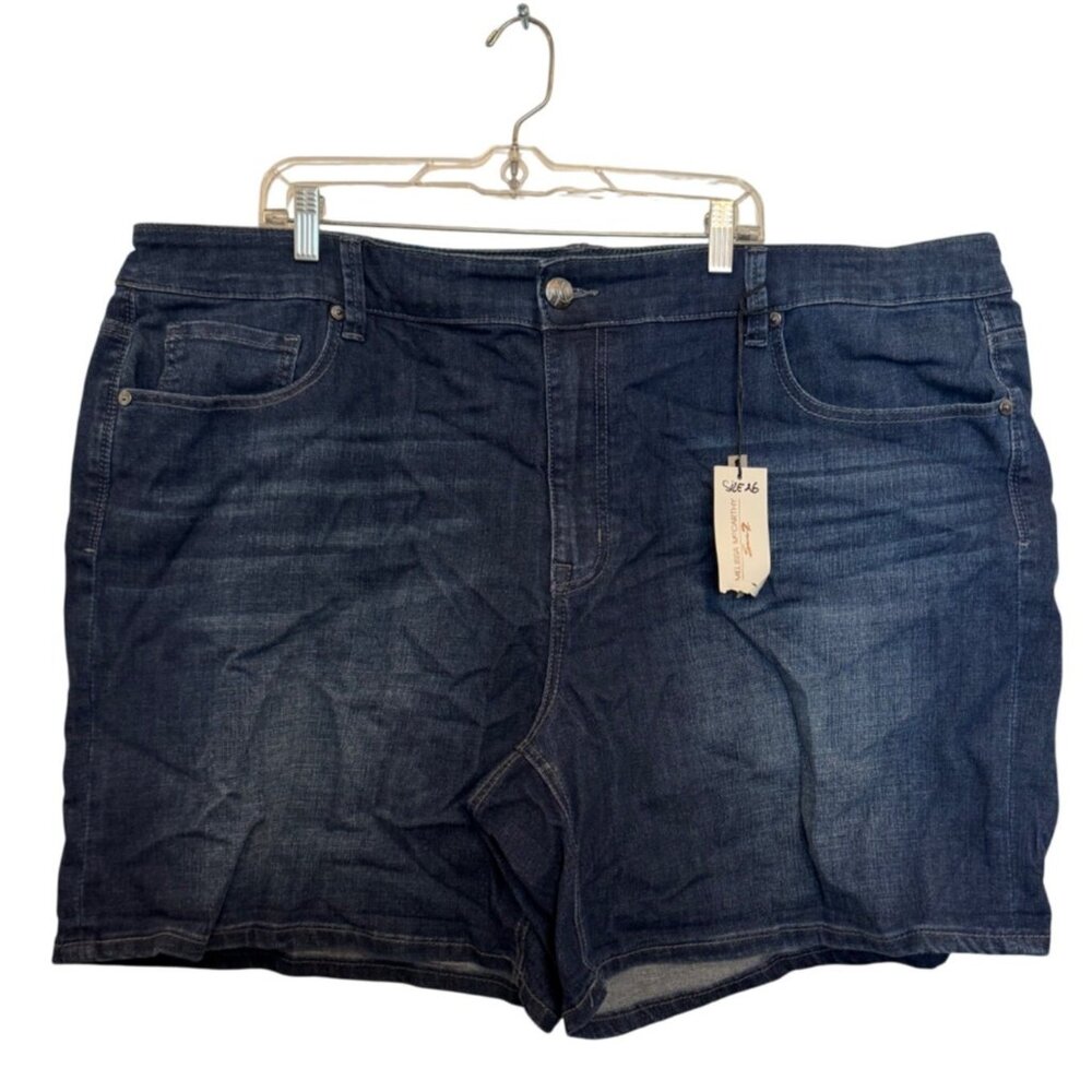 Melissa McCarthy Seven7 Girlfriend Denim Shorts Size 26W Dark Wash Pockets Stret